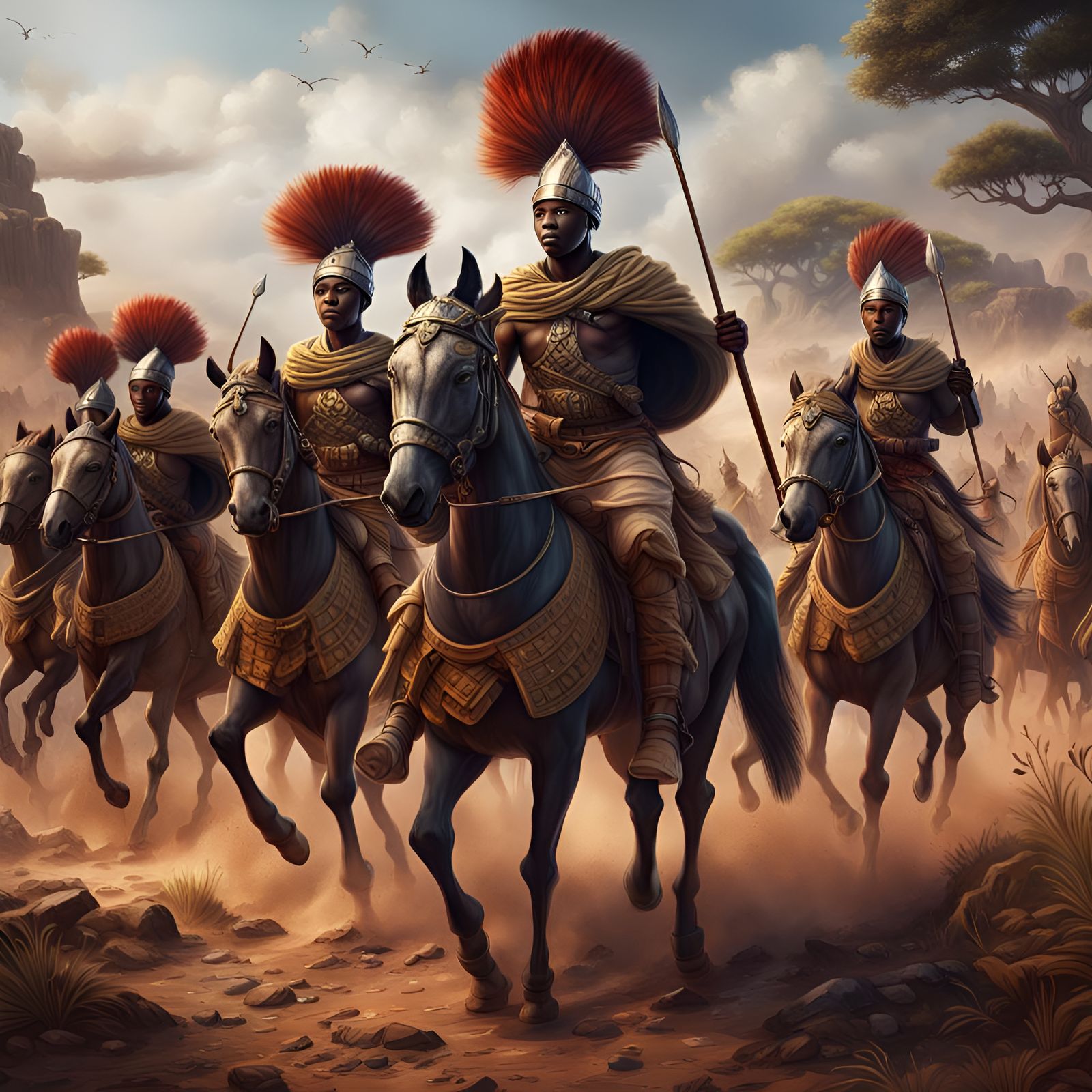 African Warriors on Horseback: Fantasy Concept Art
