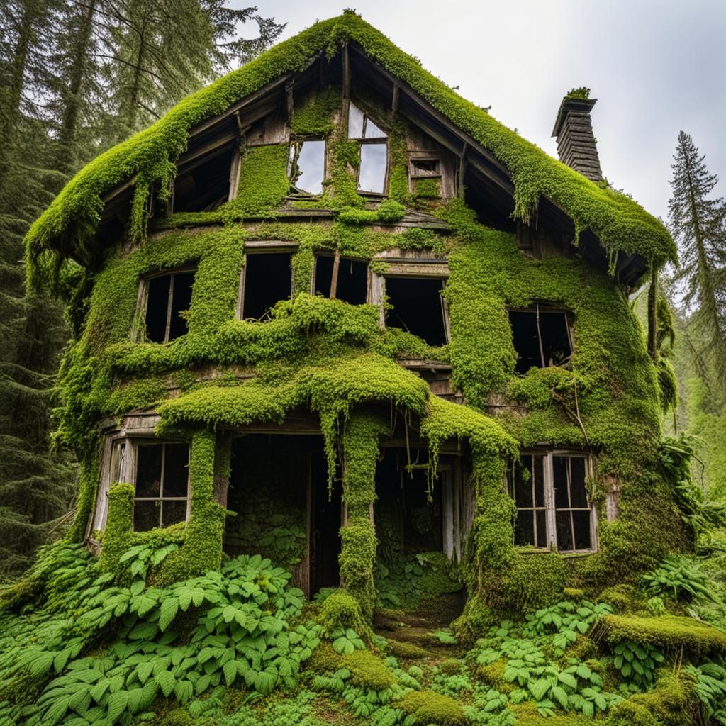 Mossy House Falling Apart with Vines