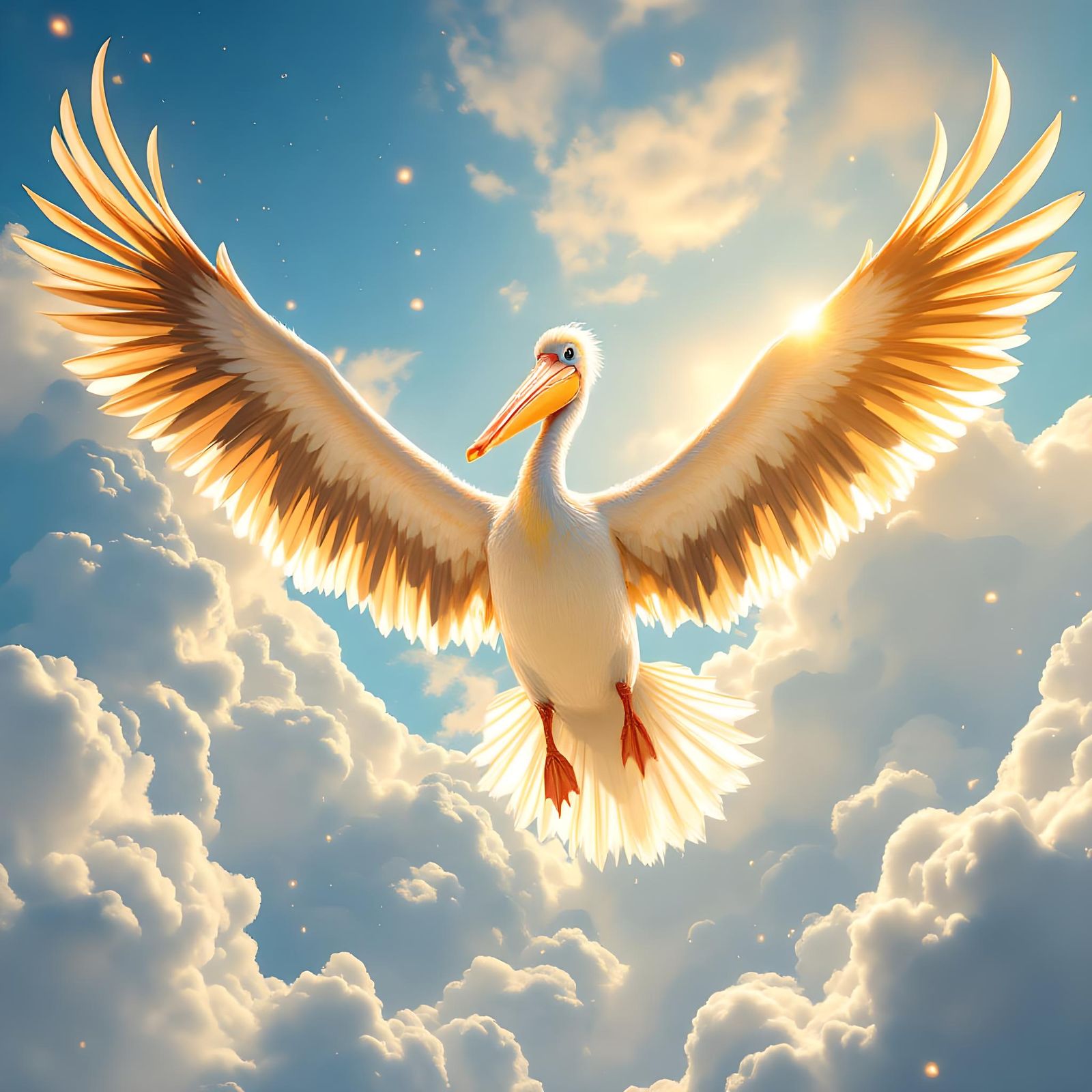 Majestic Pelican Soaring in Golden Light: Pixar Style