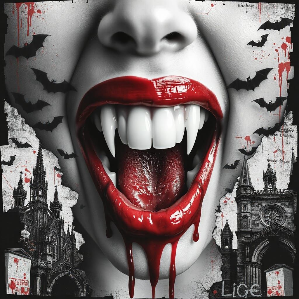 Wicked Vampire Smile in Trash Polka Style