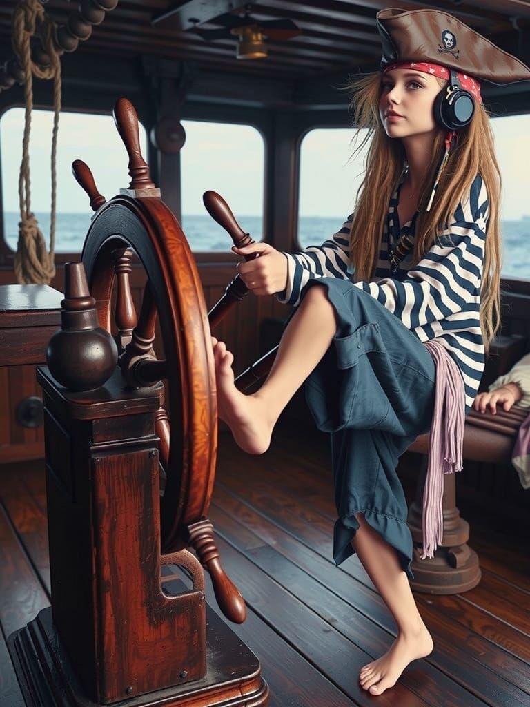 Vibrant Pirate Girl in Sunset Sail