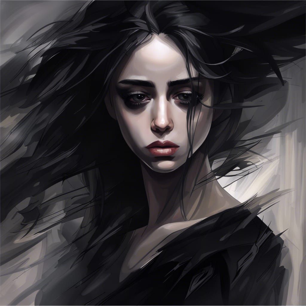 Sorrowful Woman with Tear, Abstract Art Style