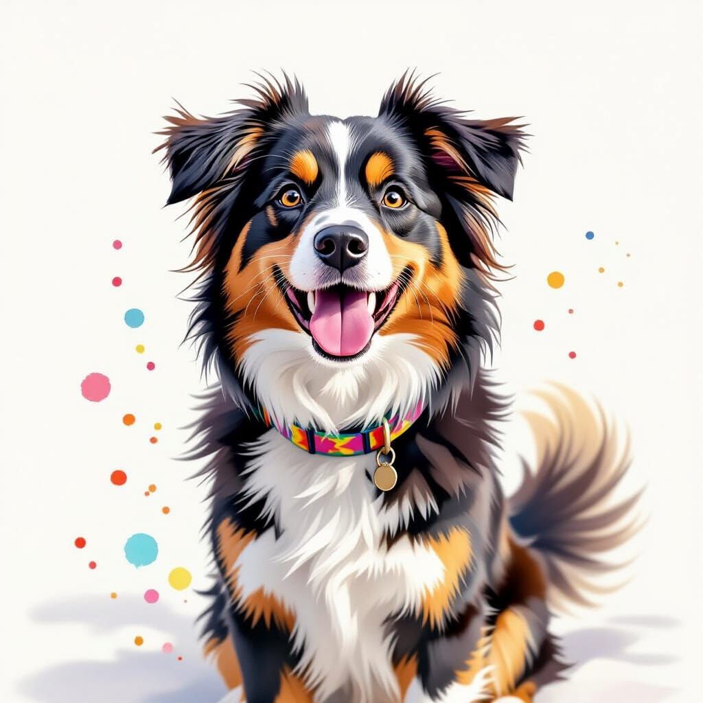 Joyful Dog Portrait with Expressive Watercolour Technique