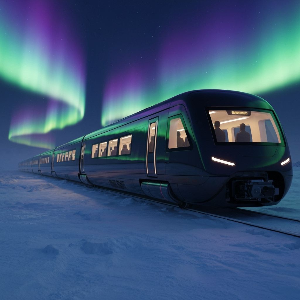 Futuristic Maglev Train in Aurora Borealis Arctic