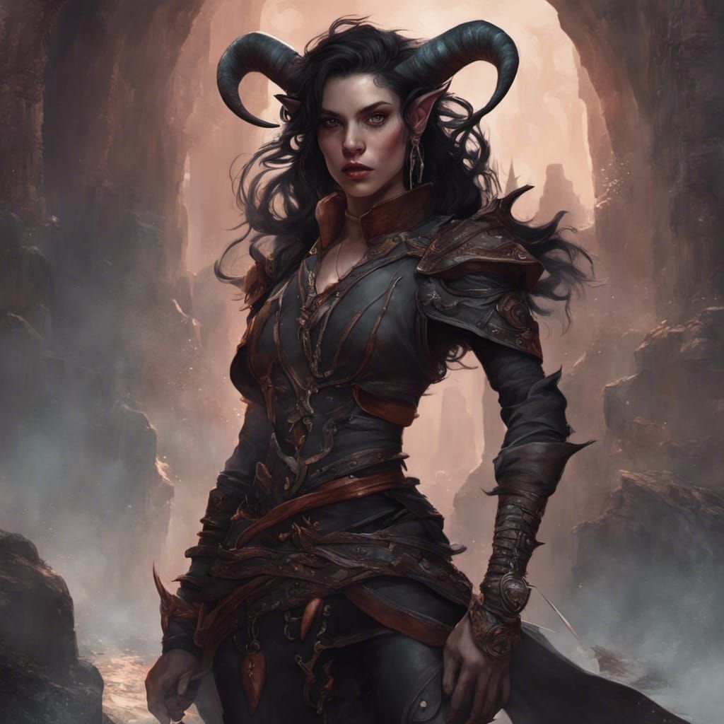 Beautiful Tiefling Bard in Fantasy RPG Art