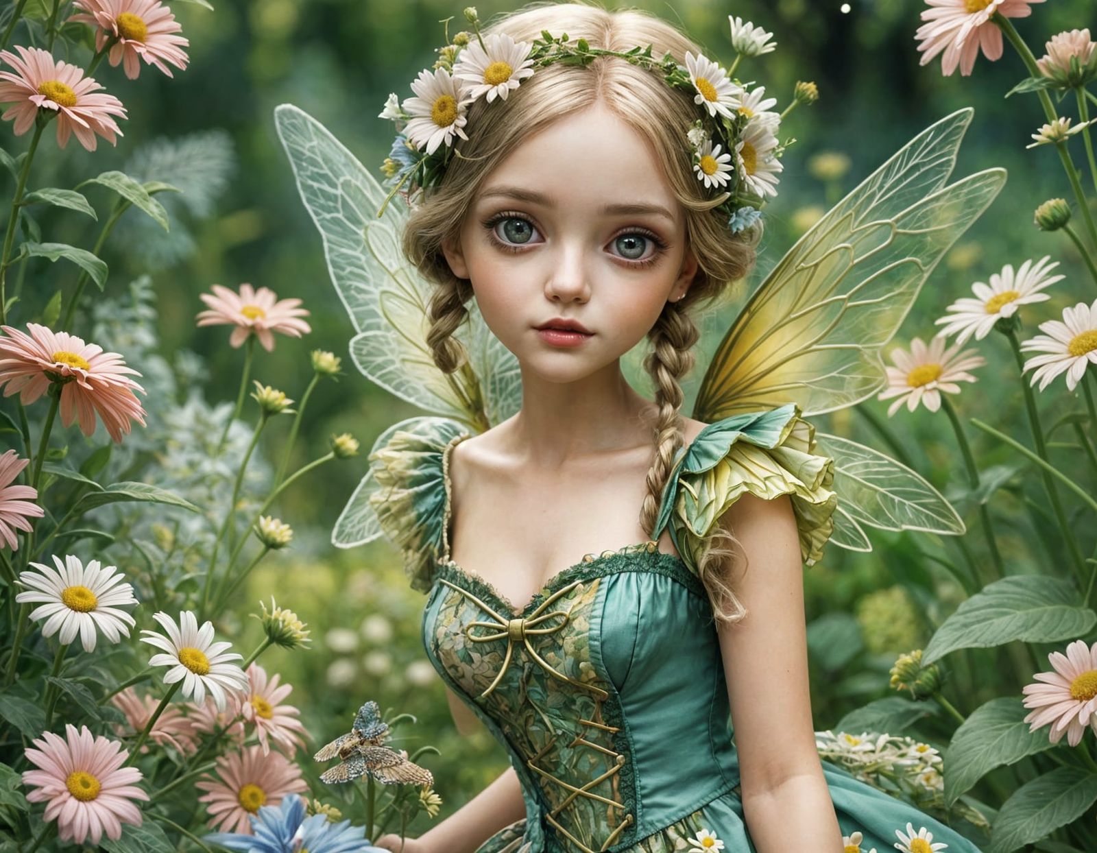 Daisy Fairy Blythe Doll in Garden: Digital Art