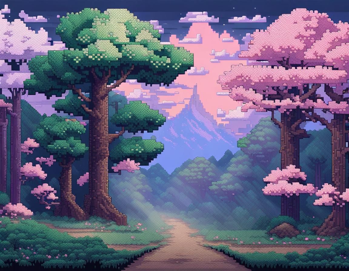 Sakura Prairie Forest in Pixel Art Style
