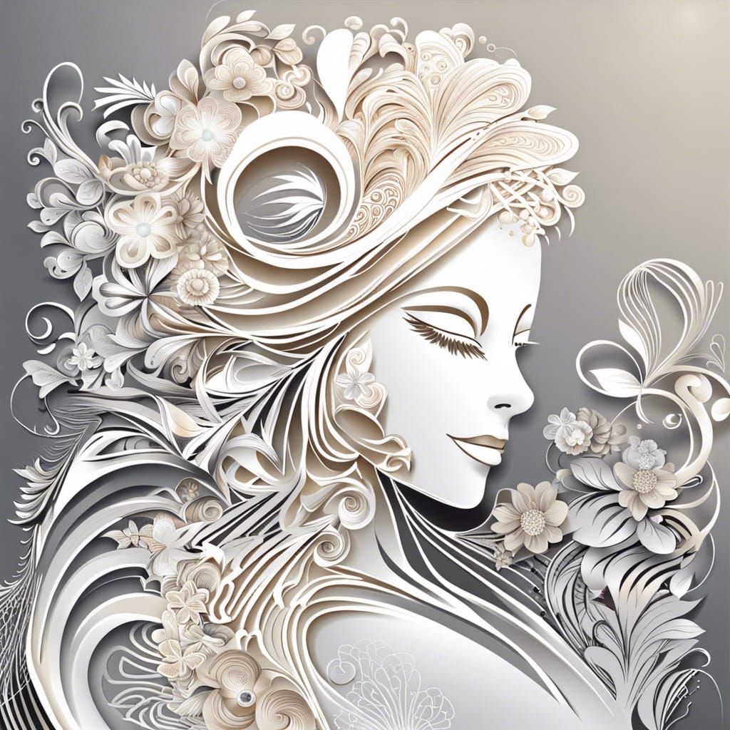 scratch bride with bouqet abstract vector fractal, wave function, Zentangle, 3d shading
