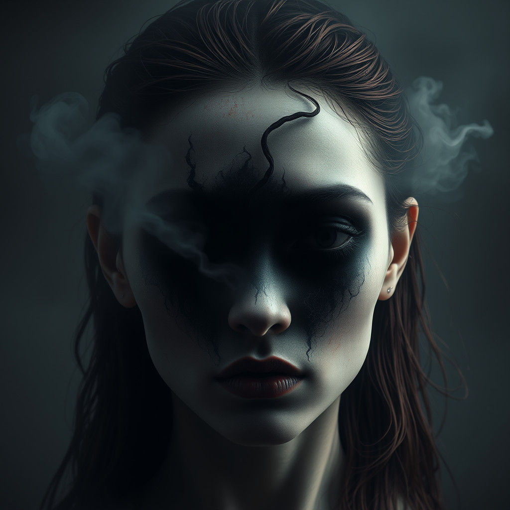 Eerie Woman Portrait with Void Face in Digital Surrealism