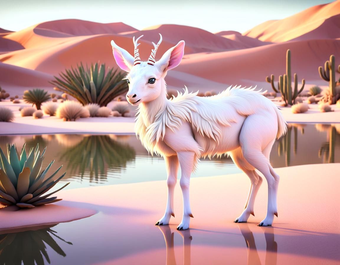 White Deer at Desert Oasis: Fantasy Concept Art