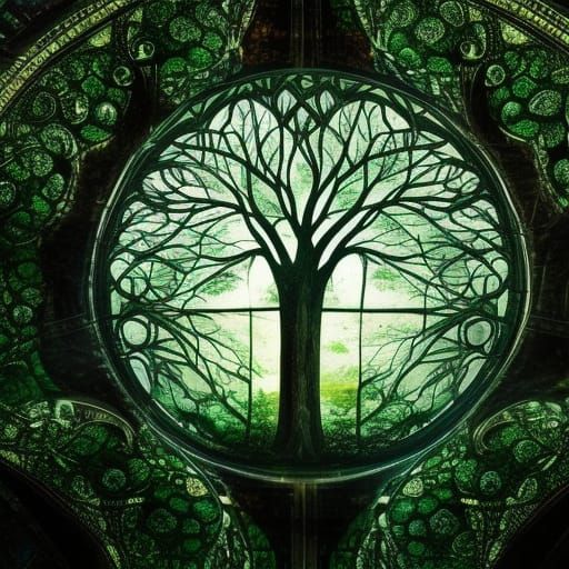 Stained Glass Tree of Life: Digital Matte Painting