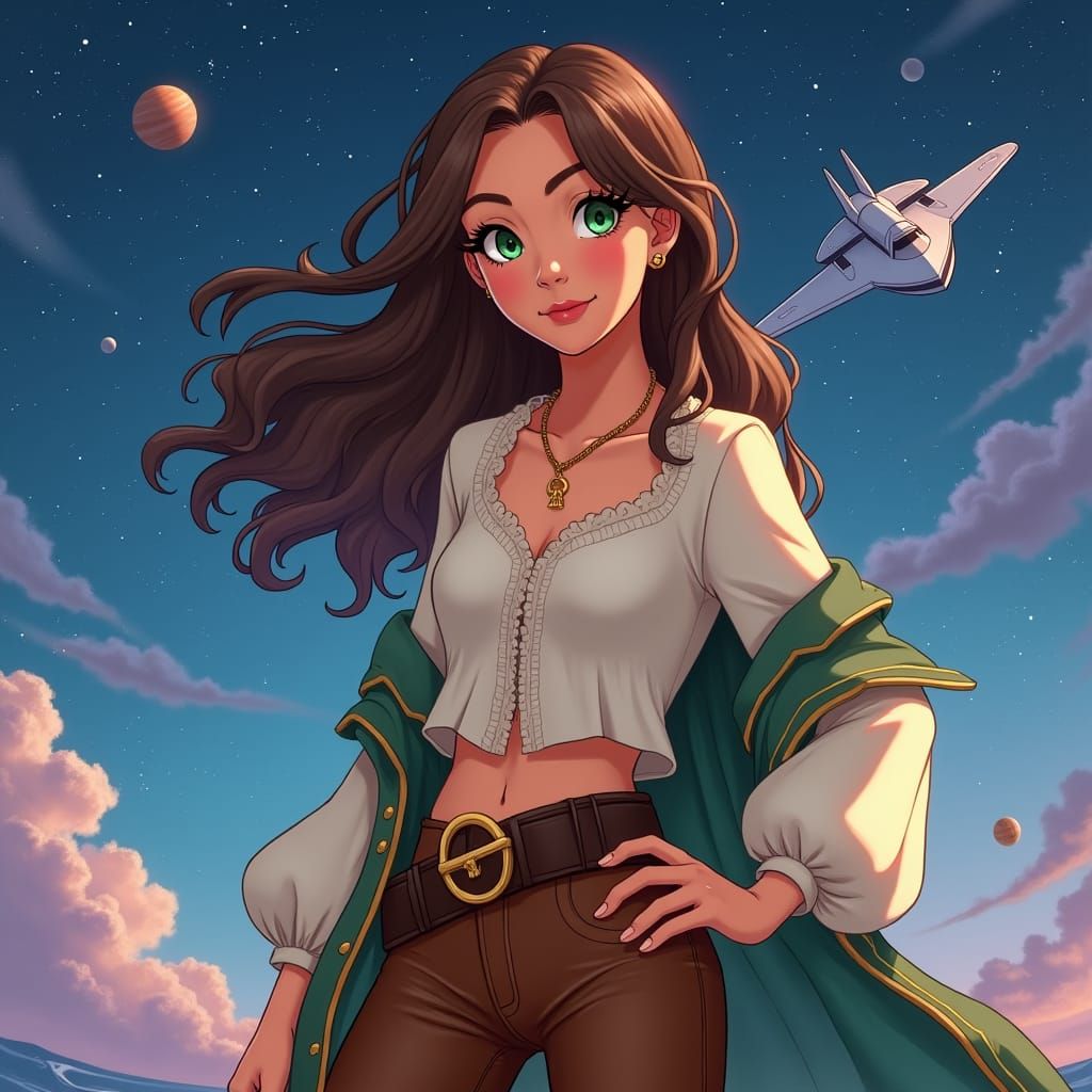 Disney Princess Pirate in Space, Syd Mead Style