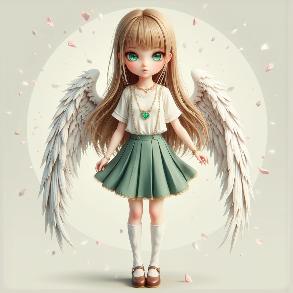 Petite Girl with Angel Wings in Shinkai Style