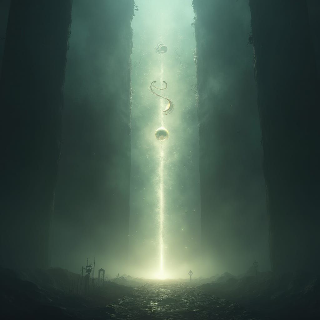 Mystical Light Shimmers Through Dark Mist