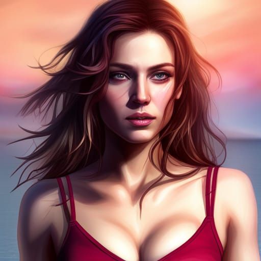 Detailed Matte Painting: Woman with Pink Hair Streaks