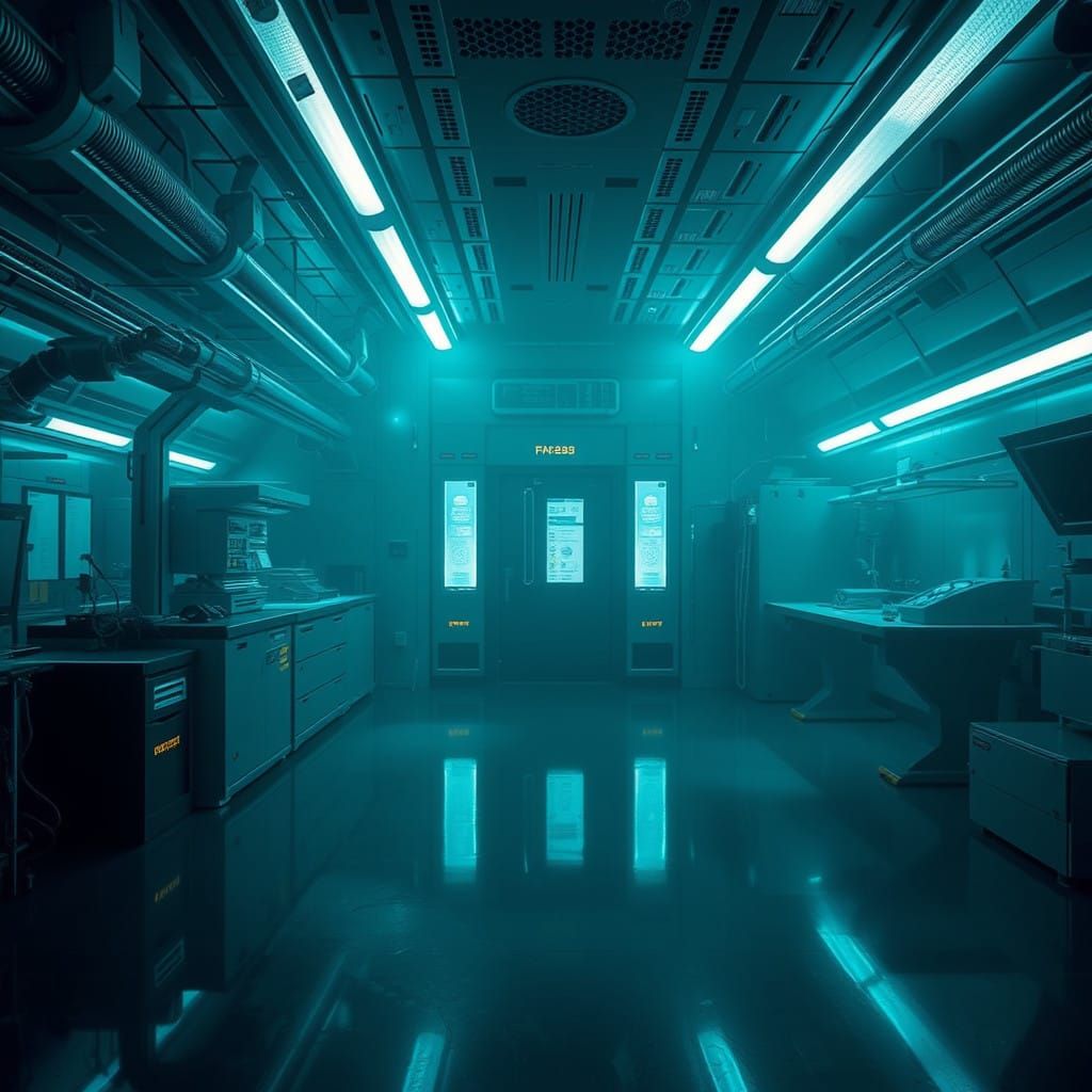 Eerie Cyberpunk Research Facility in High-Contrast HDR