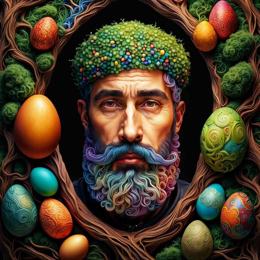 Whimsical Forest Beard Portrait in Pablo Amaringo Style