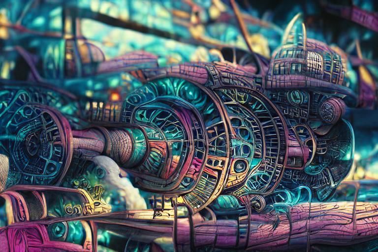 Magical Factory Gemstone Machine with Cyberpunk Elements