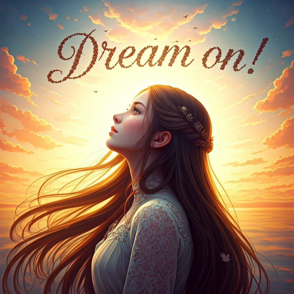 Woman Gazing at Sunset in Art Nouveau Style