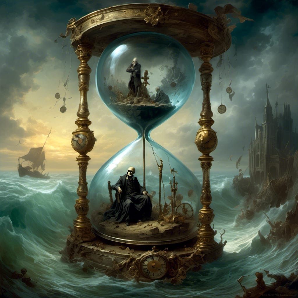 Death Clock and Life Hourglass in Doré Style