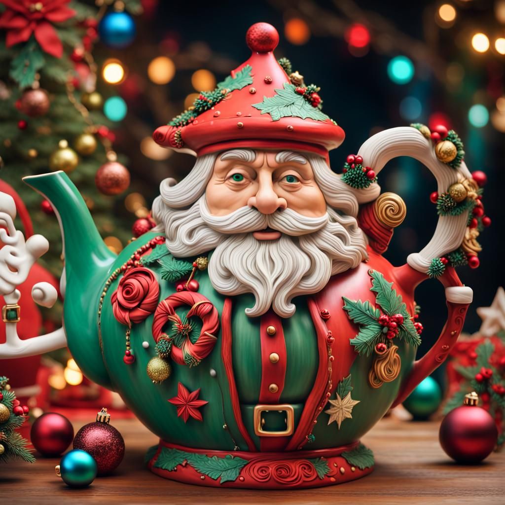 Eccentric Santa Teapot with Christmas Decorations
