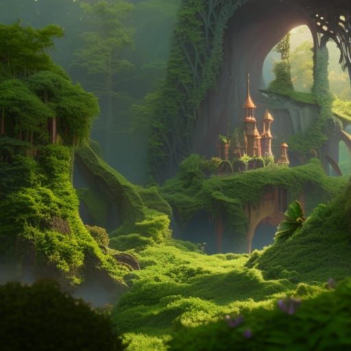 Enchanted Fairy Garden in Detailed Matte Painting
