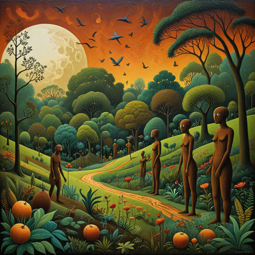 Mysterious Earth-Toned Ritual Scene in a Primal Landscape