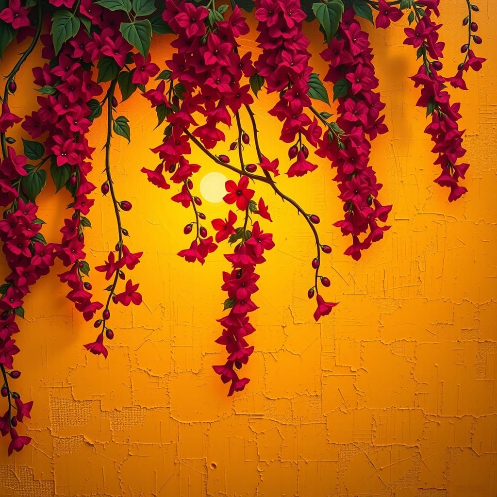 Whimsical Sunset Honeysuckle in Impasto Style