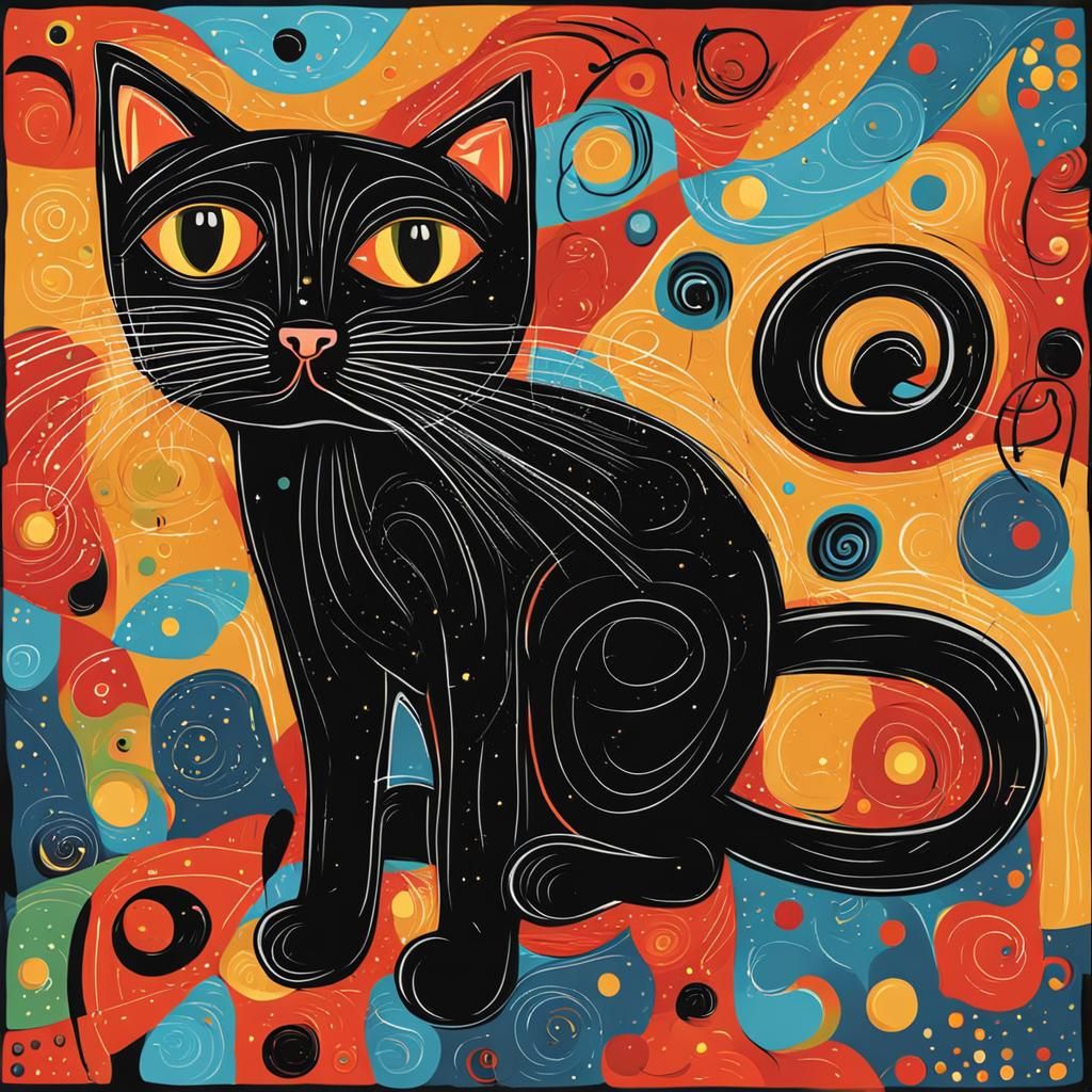 Funny Black Cat in Abstract Art
