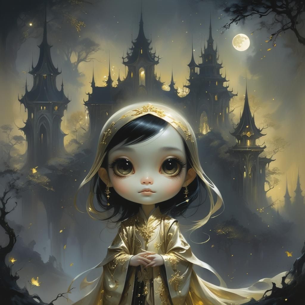 Boy in Gold in a Biopunk Forest