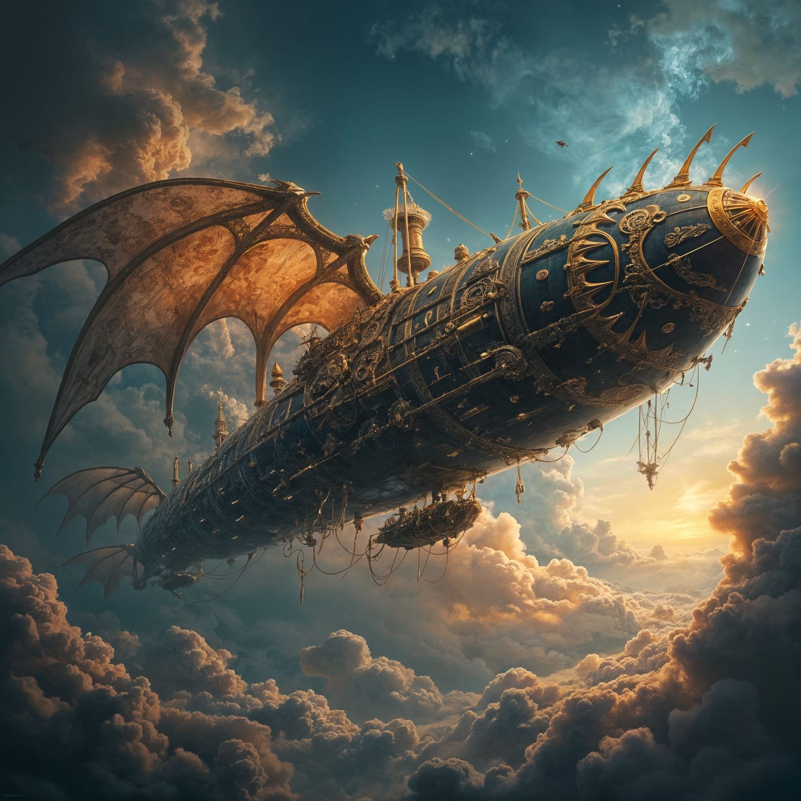 Steampunk Dragon Airship Soaring Through Nebula