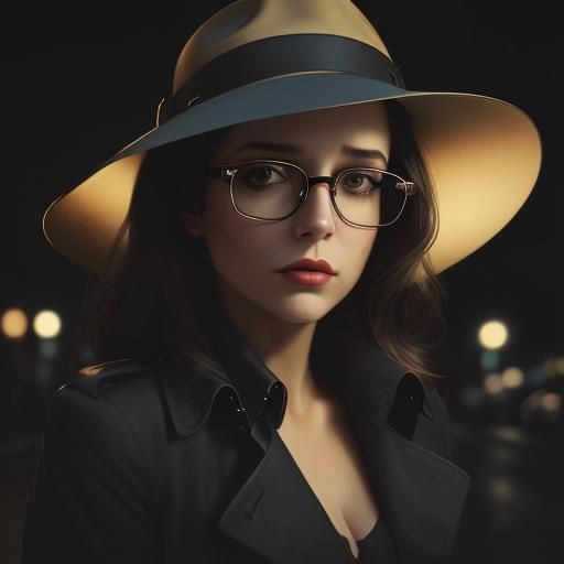 Film Noir Portrait of Woman with Fedora and Glasses