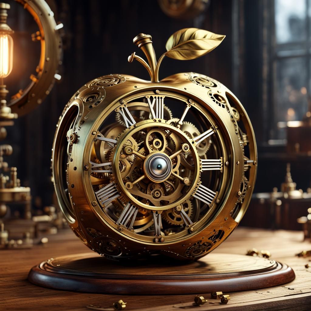 Steampunk Clockwork Apple in Gear Repair Shop