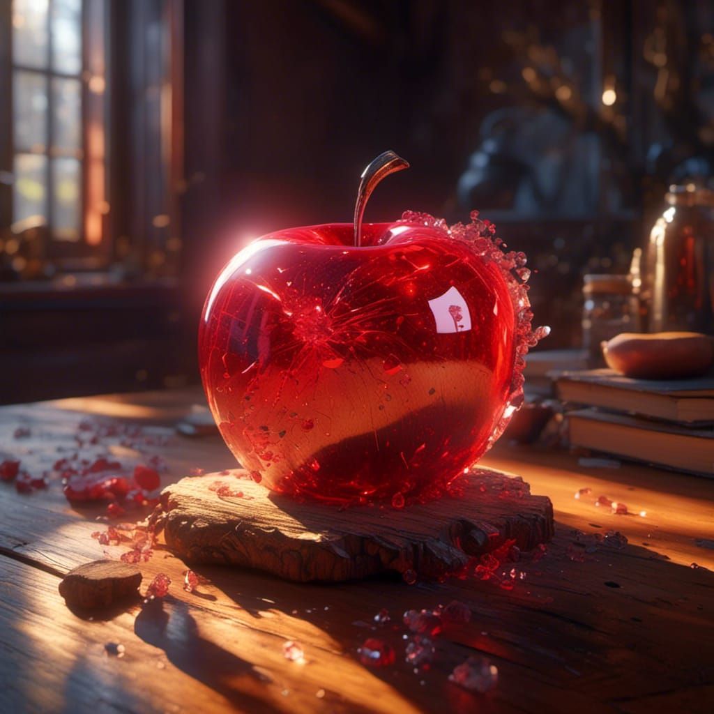 Hyperrealistic Crystal Apple in Dramatic Sunlight