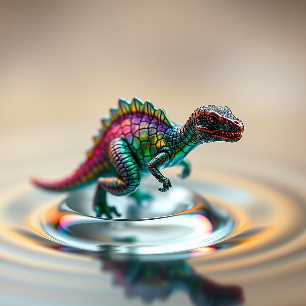 Tiny, Iridescent Dinosaur in a Drop of Water