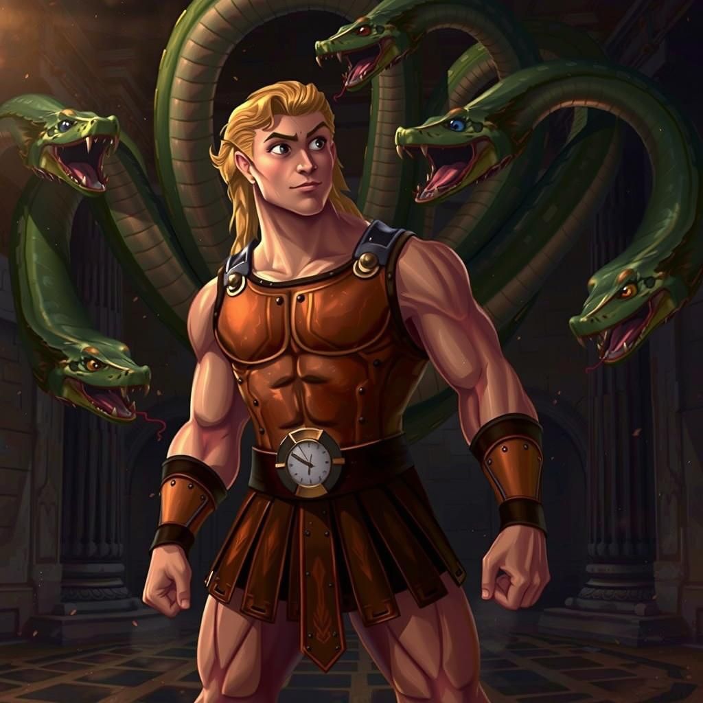 Hercules Battles Hydra in Homeric Epic Style