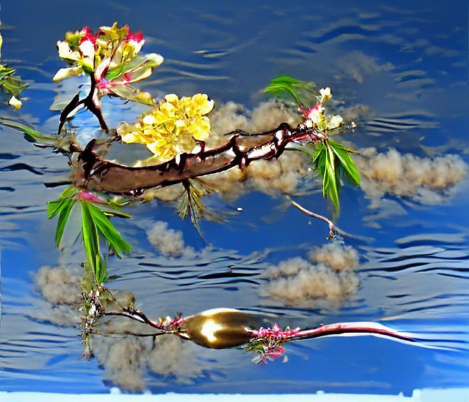 Flowering tree Branch over water