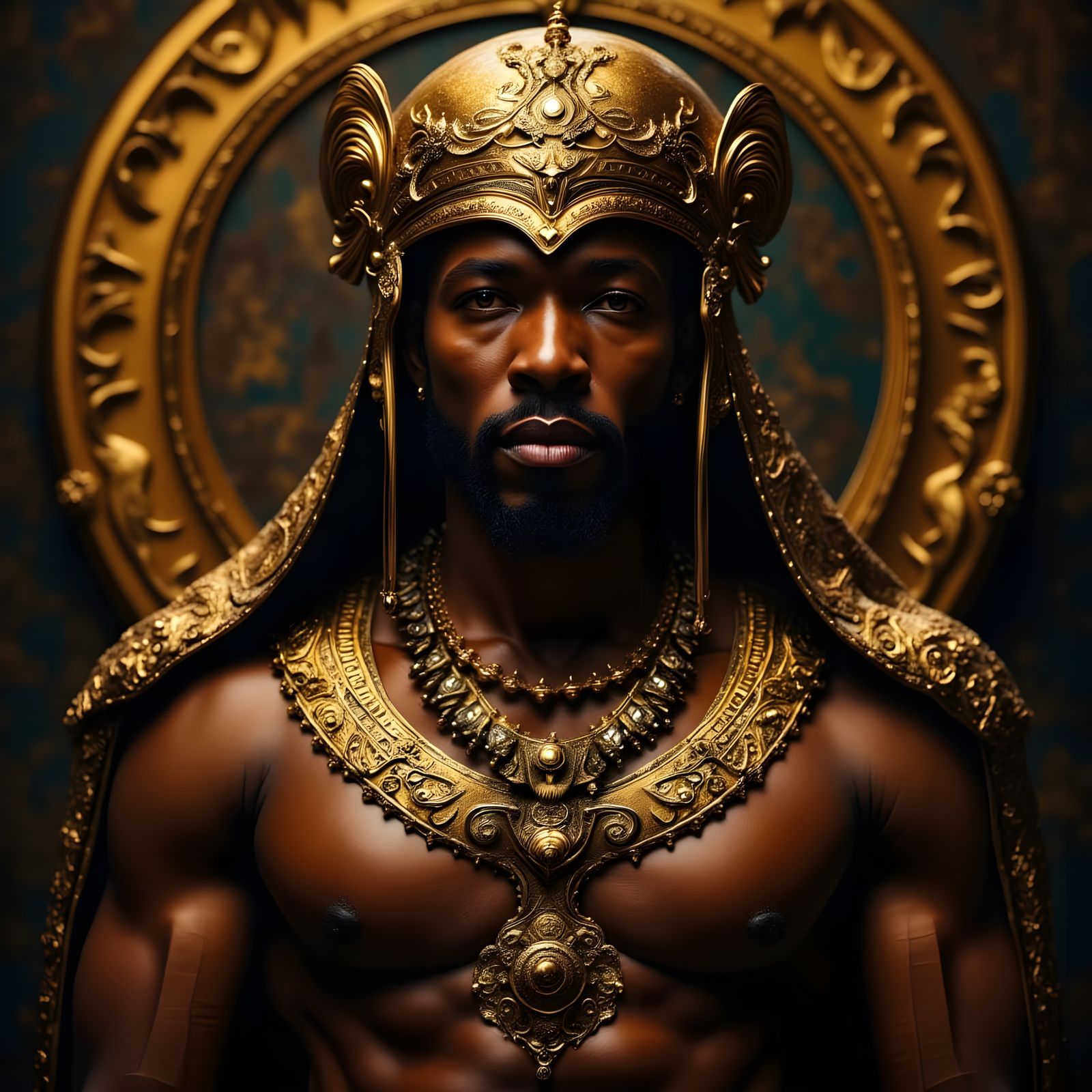 Ornate Gold: Regal Man in Dramatic Sci-Fi Portrait