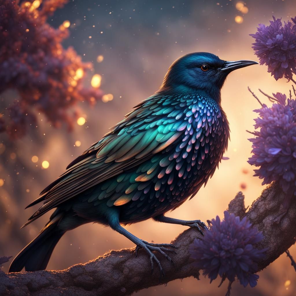 Shimmering Starling: Detailed Fantasy Concept Art