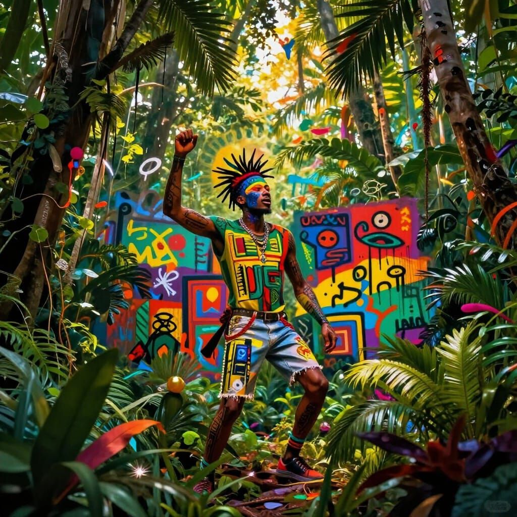 Vibrant Jungle Dreams with Graffiti Art
