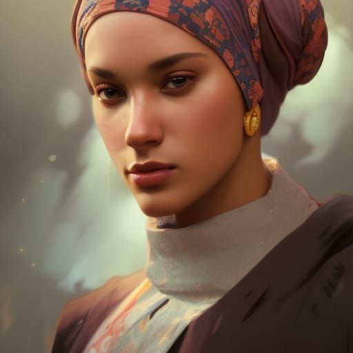 Detailed Portrait of Muslim Person in Art Nouveau Style