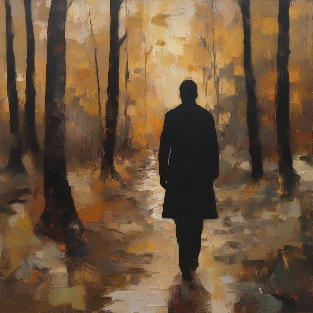 Abstract Expressionist Figure in Pathless Forest