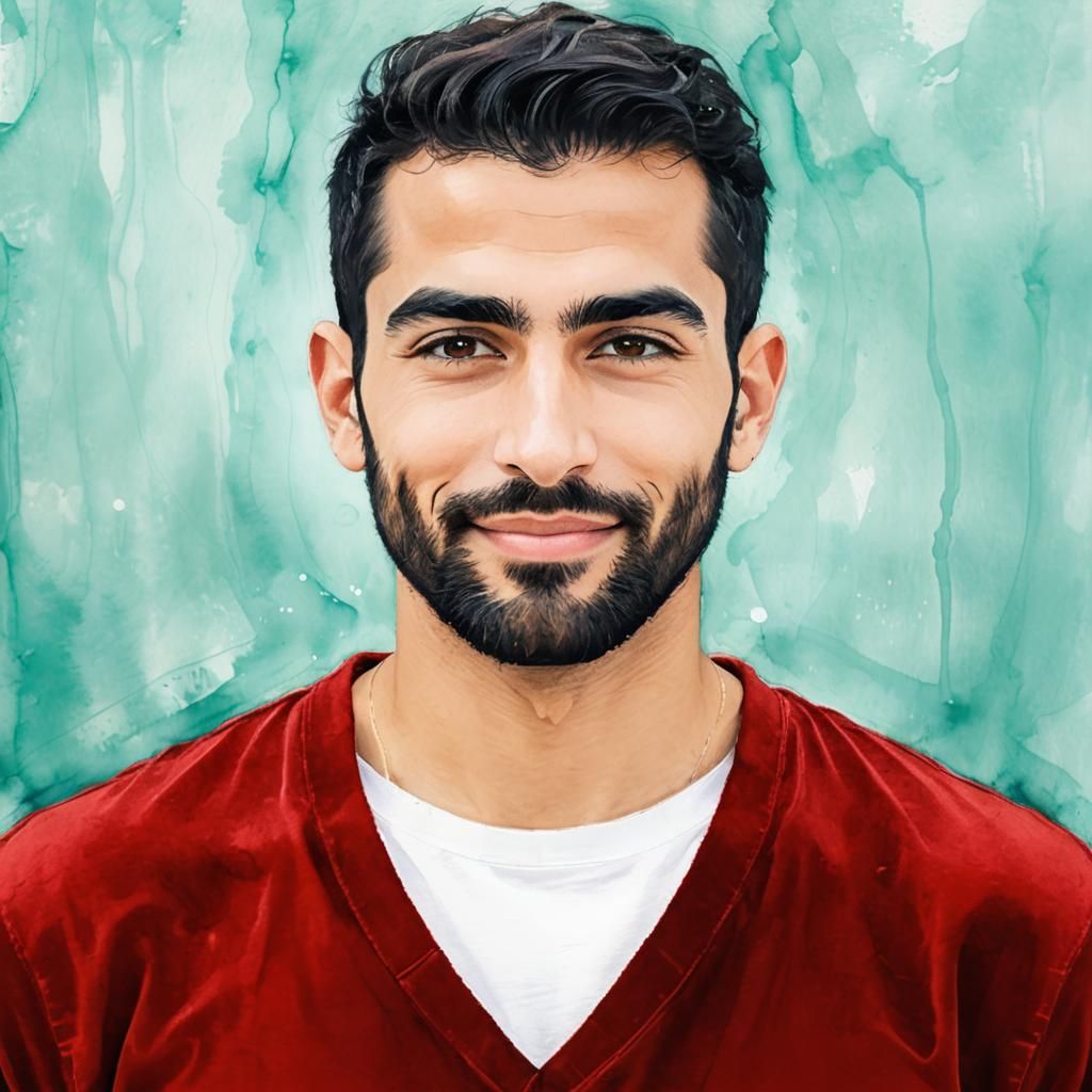 Friendly Arab Man Portrait in Alcohol Ink Style