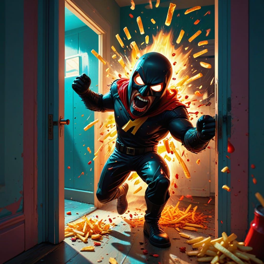 Cartoon Raccoon Vigilante Kicks Down Door