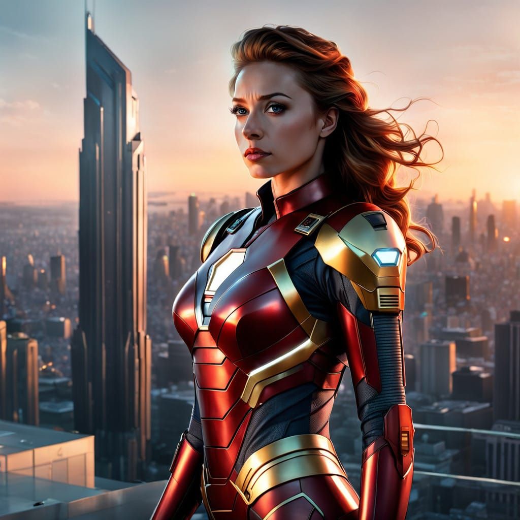 Iron WoMan in Futuristic Red and Gold Armor