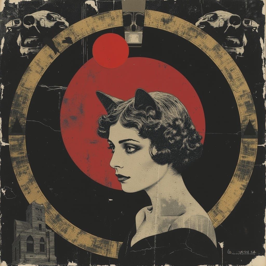 Majestic Cat in Labyrinth, Art Nouveau Portrait