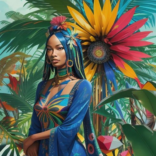 Surreal Caribbean Goddess Emerges from Tropical Paradise