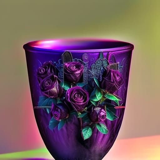 Gothic purple holographic pot with rose gold accents& black roses planted in the pot& gothic vibes& ethereal vibes& beau...