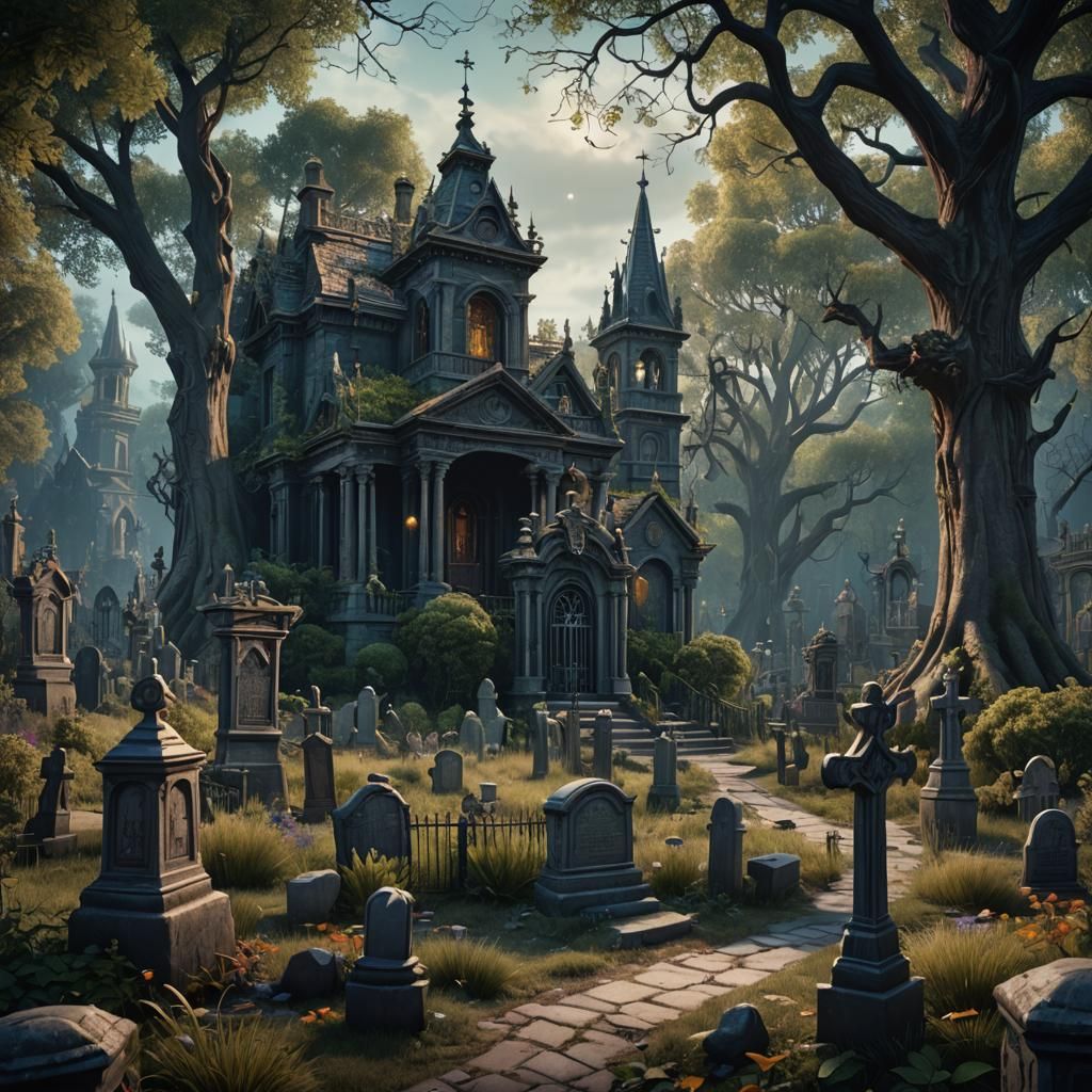 Haunted Mansion Graveyard: Detailed Matte Painting