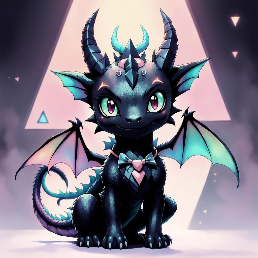 Cute Kawaii Black Dragon in Anime Style